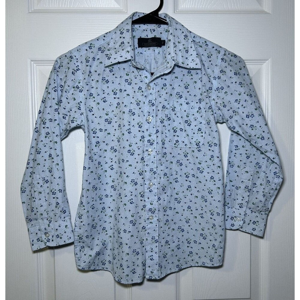 Vittorino Youth Girls Long Sleeve One Pocket Button Up Floral Blouse Blue Size 8